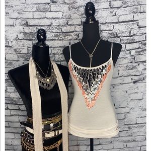 Xs “extra small” BKE boutique white,peach and black tank top.